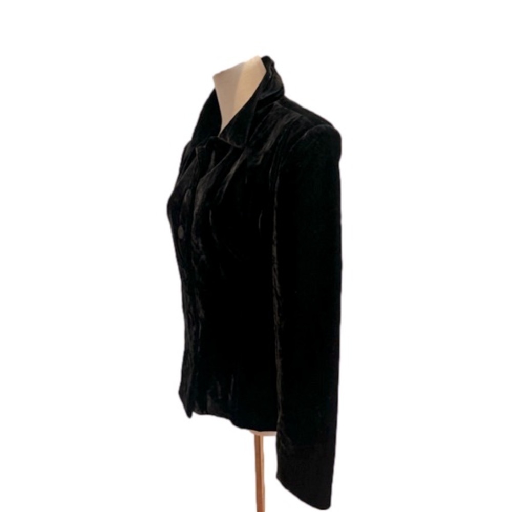 90s TALBOTS BLACK VELVET BLAZER FITTED HOURGLASS CRUSHED VICTORIAN VIBE SZ 12P - Picture 3 of 11